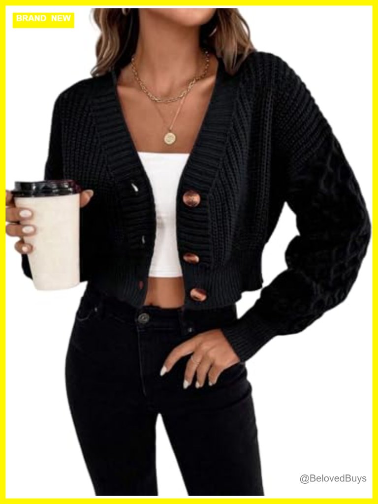 Classic Cable Knit Cardigan Button Down Lightweight Long Sleeve V-Neck